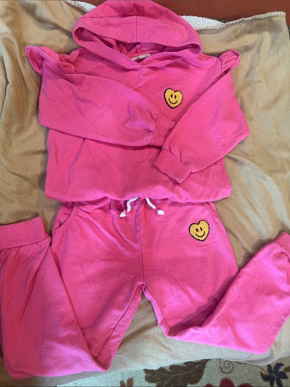 Jessica Simpson Hot Pink Hoodie & Jogger Set with Yellow Smiley Patches